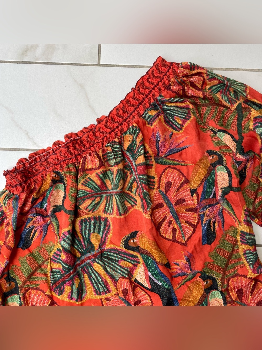 Farm Rio Fiji One-Shoulder Mini Dress Anthropologie Stretchy Comfort Size XS - Picture 6 of 11